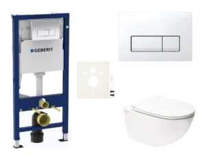 Závesný WC set Geberit do ľahkých stien / predstenová + WC SAT Infinitio bez splachovacího okruhu/okraje SIKOGESINFD50